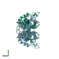 PDB entry 9ldb coloured by chain, side view.