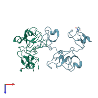PDB entry 9wga coloured by chain, top view.