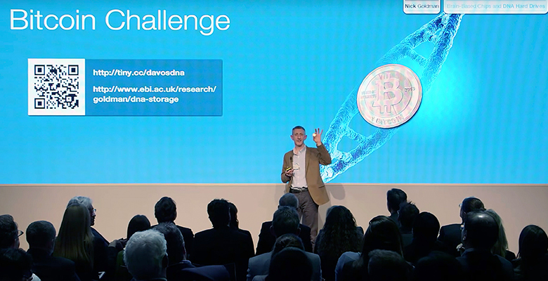 Nick Goldman issuing Bitcoin Challenge in Davos, January 2015